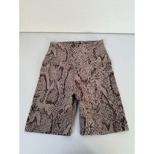 Beyond Yoga Womens Brown/Gray High‎ Waisted Biker Snake Print Shorts Size Small